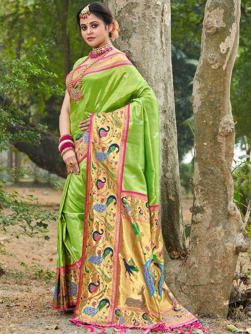 women's self design green colored saree with blouse - 19501681 - Very Small Image - 1
