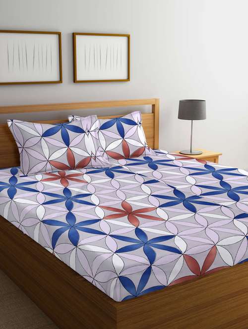 fabinaliv multicolor geometric 210 tc cotton blend king size double bedsheet with 2 pillow covers - 19503631 - Very Small Image - 1