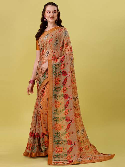 orange georgette saree with blouse - 19514222 - Very Small Image - 1