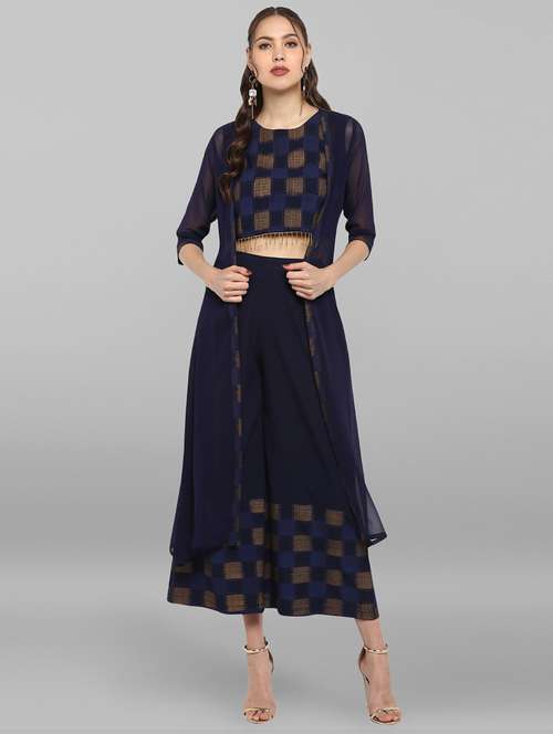 navy top palazzo set with jacket - 19578690 - Very Small Image - 1