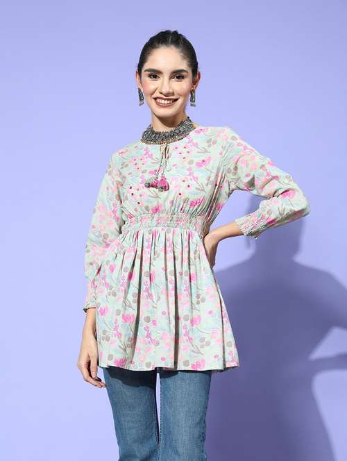 women floral print flared tunic - 19657259 - Very Small Image - 1