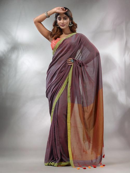 women's self design brown colored saree with blouse - 19717692 - Very Small Image - 1