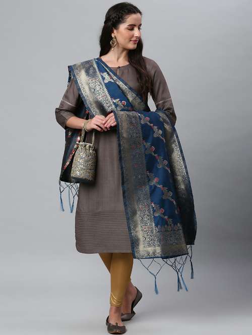 blue silk blend dupatta - 19754910 - Very Small Image - 1