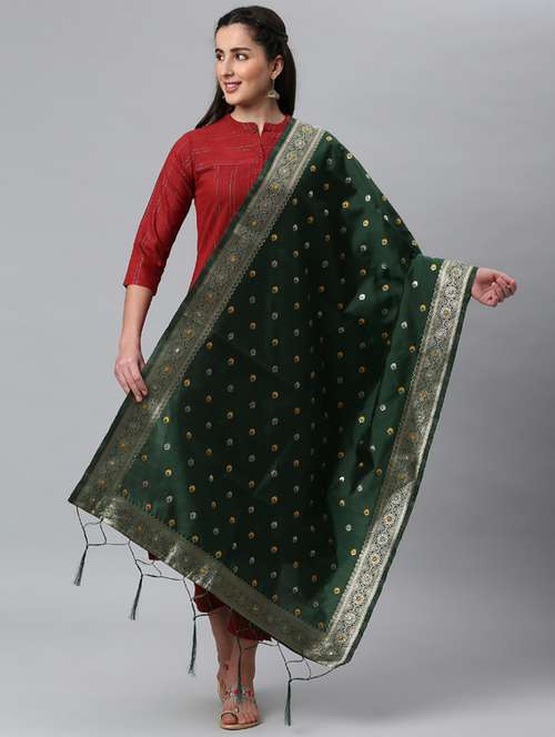 green silk blend dupatta - 19754912 - Very Small Image - 1