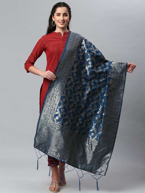 blue silk blend dupatta - 19754921 - Very Small Image - 1