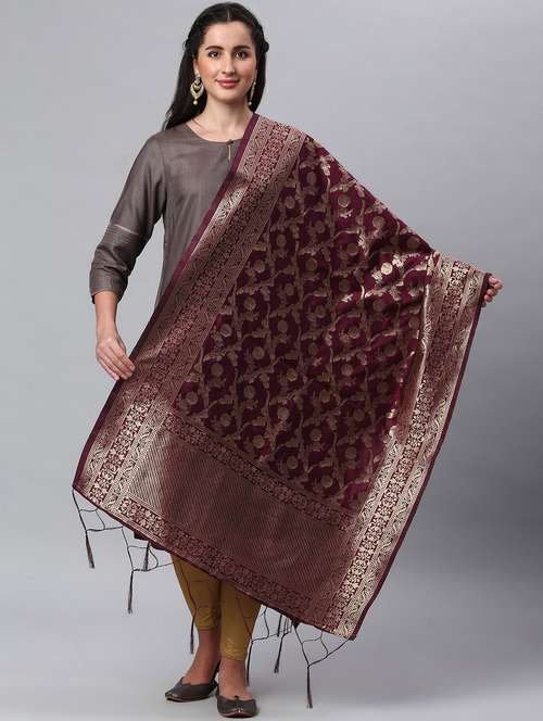 purple silk blend dupatta - 19754923 - Very Small Image - 1