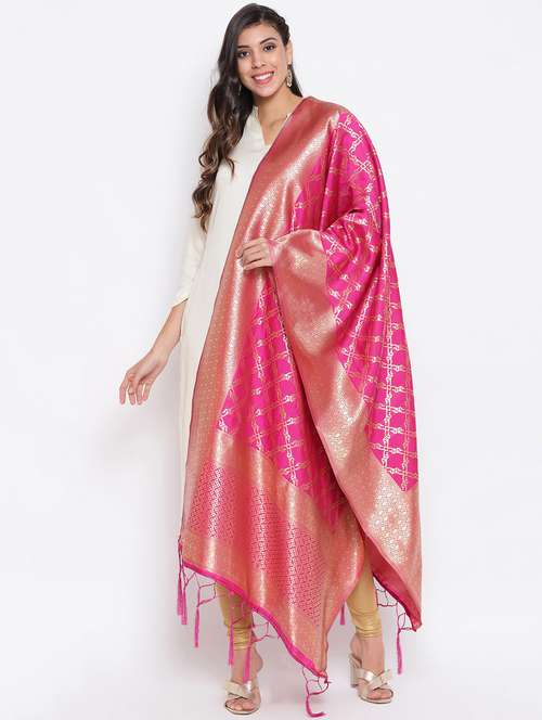 pink silk blend dupatta - 19754936 - Very Small Image - 1