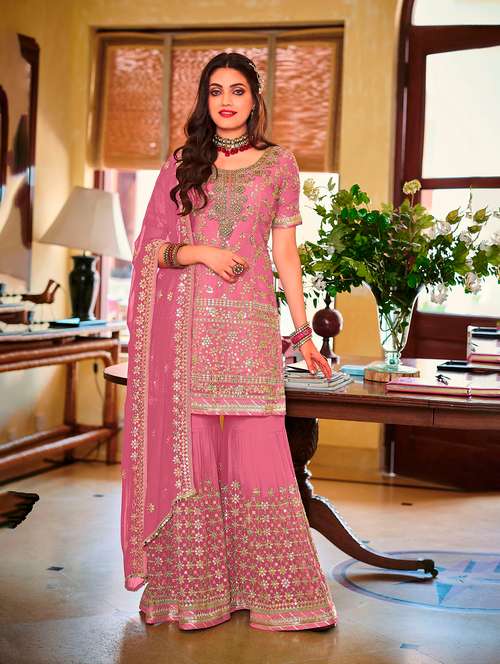 self design embroidered semi-stitched suit set - 19775991 - Very Small Image - 1