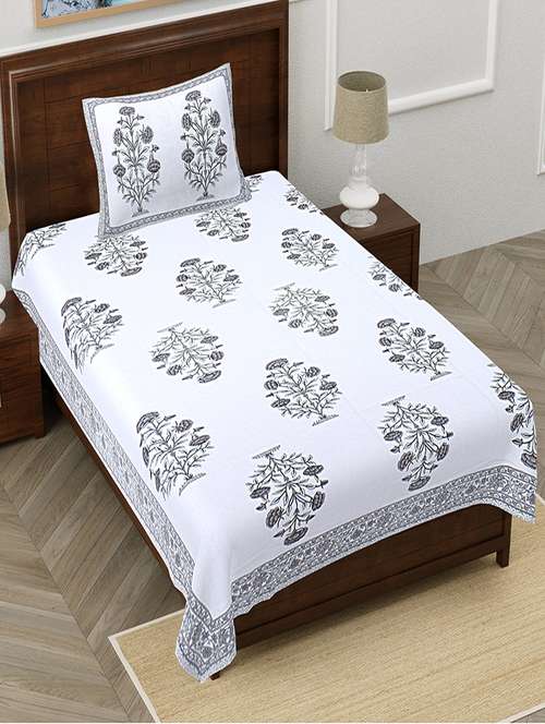 texstylers pure cotton white base floral 60x90 inches single bedsheet with 1 pillow cover - 19866724 - Very Small Image - 1