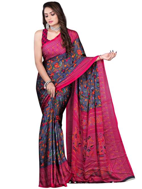 women's printed pink colored saree with blouse - 19887631 - Very Small Image - 1