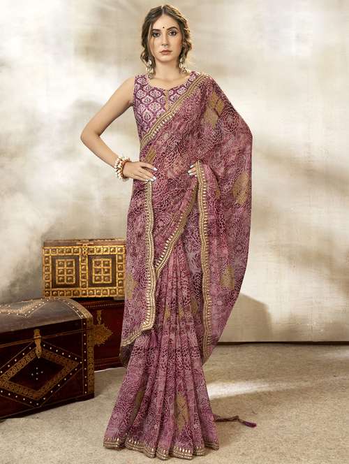 women's floral purple colored saree with blouse - 19915175 - Very Small Image - 1