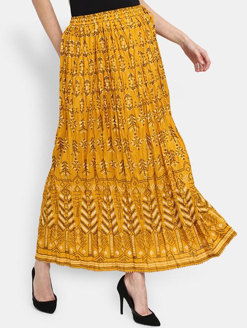 yellow printed flared maxi skirt - 19915932 - Very Small Image - 1