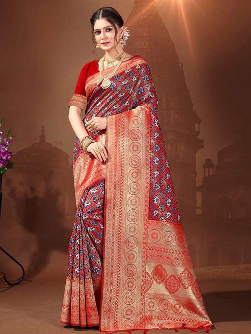 women's self design red colored saree with blouse - 19925470 - Very Small Image - 1