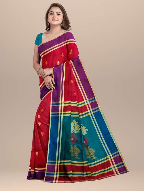 women's self design red colored saree with blouse - 19925857 - Very Small Image - 1