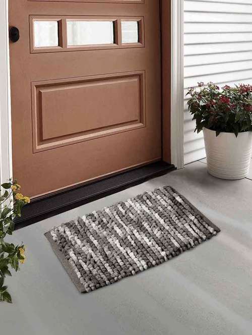 fabinaliv brown striped cotton blend door mat (78x52 cm) - 19979788 - Very Small Image - 1