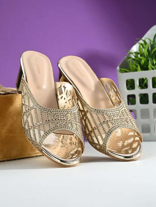 gold synthetic slip on sandals - 20059788 - Very Small Image - 1