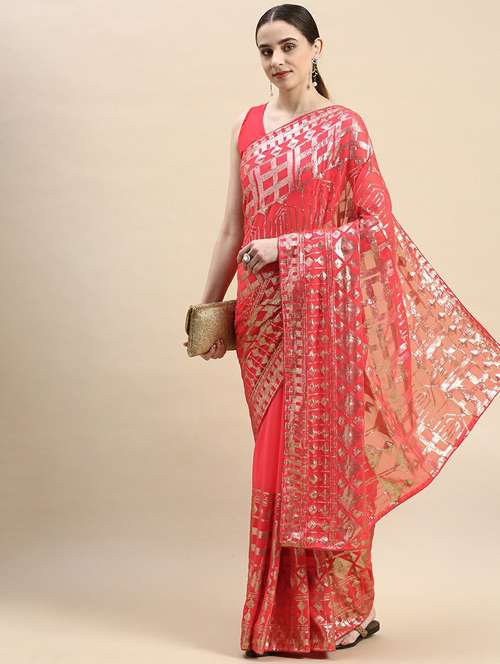 women solid with work embellished saree with blouse - 20098619 - Very Small Image - 1
