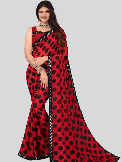 women's polka dots maroon colored saree with blouse - 20120657 - Very Small Image - 1