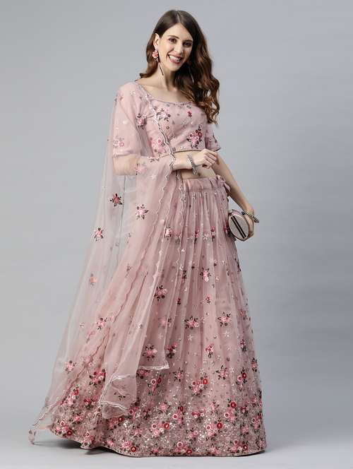 pink embroidered flared lehenga - 20133324 - Very Small Image - 1