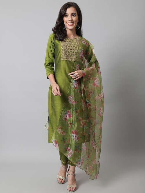 women three quarter sleeve kurta pant with dupatta set - 20194292 - Very Small Image - 1