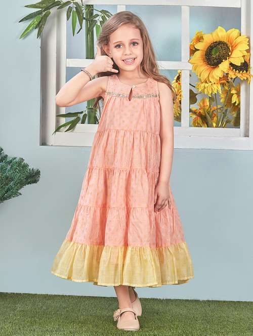 girls peach round neck sleeveless gown - 20198513 - Very Small Image - 1