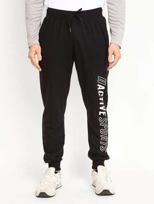 men placement print black cotton full length track pant - 20288920 - Very Small Image - 1