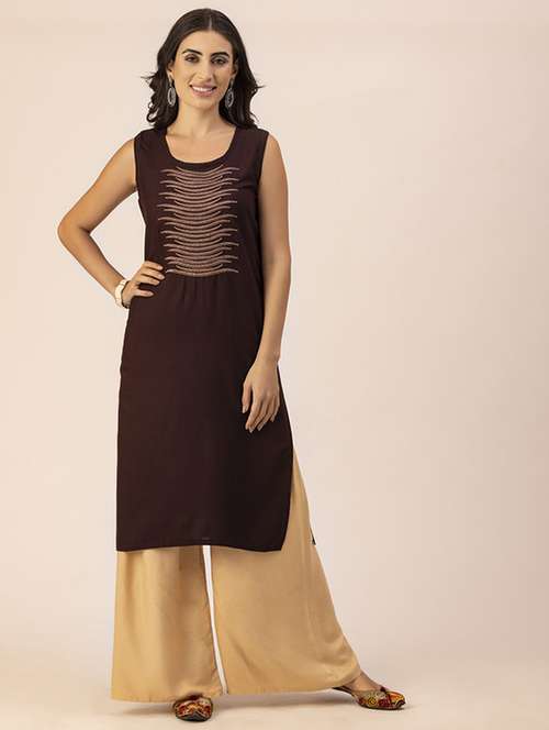 women yoke embroidered straight kurta - 20293333 - Very Small Image - 1