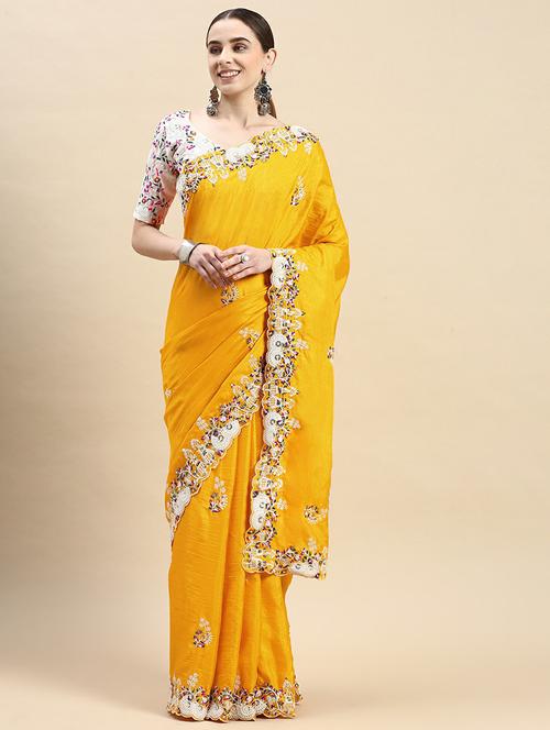 women's embroidered saree with blouse - 20299852 - Very Small Image - 1