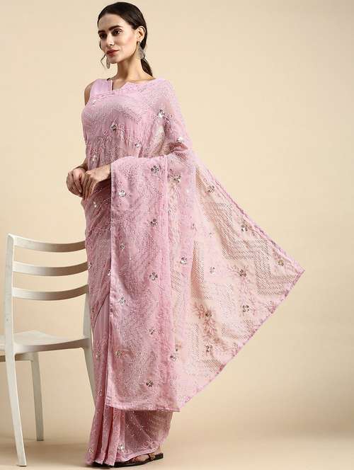 women's embroidered saree with blouse - 20300001 - Very Small Image - 1