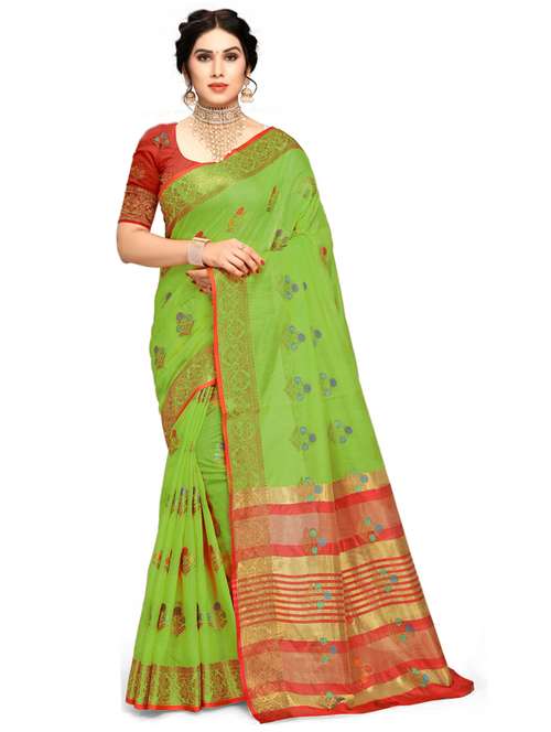 women's self design green colored saree with blouse - 20306989 - Very Small Image - 1