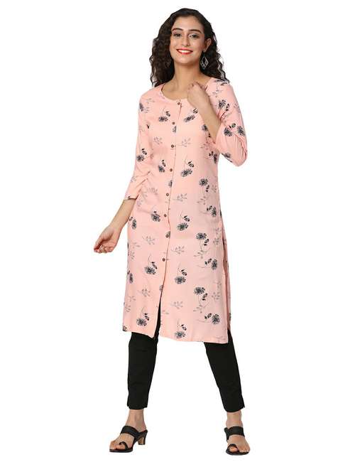 women pink round neck straight kurta - 20319681 - Very Small Image - 1