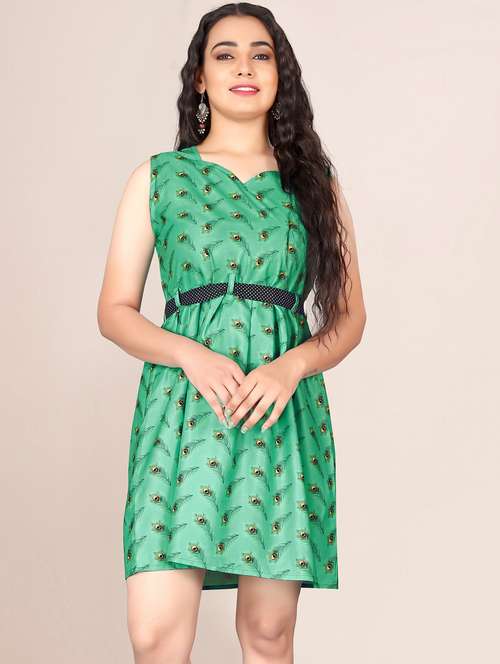 green sweetheart neck belted dress - 20336302 - Very Small Image - 1