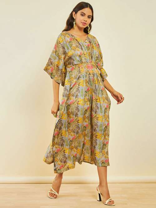 women grey printed kaftan dress - 20366871 - Very Small Image - 1