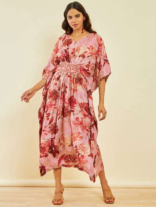women pink printed kaftan dress - 20366877 - Very Small Image - 1