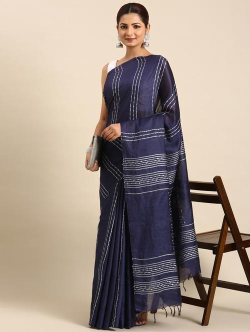women's self design blue colored saree with blouse - 20406001 - Very Small Image - 1