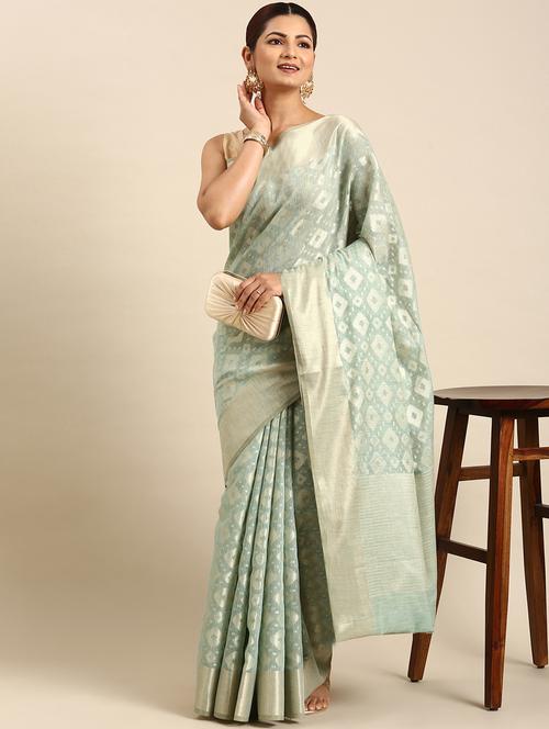 women's self design neo mint colored saree with blouse - 20406021 - Very Small Image - 1