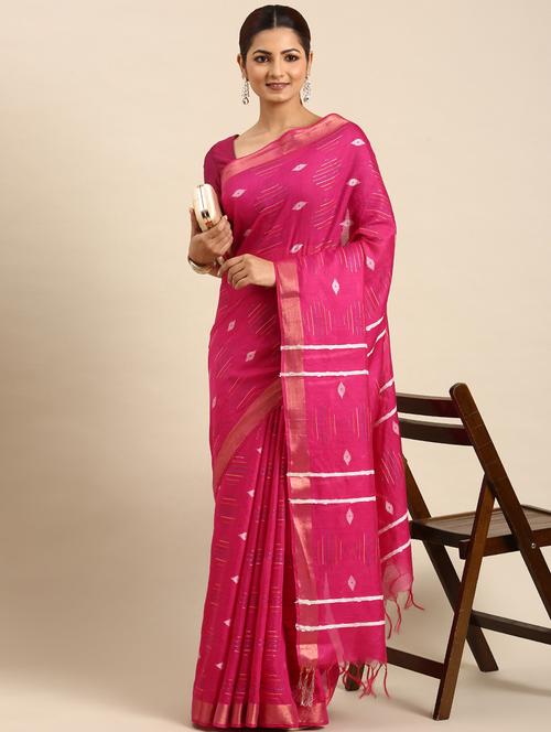 women's ikat pink colored saree with blouse - 20406049 - Very Small Image - 1