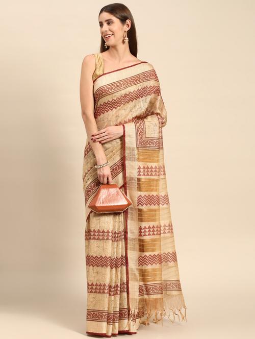 women beige self design bhagalpuri saree with blouse - 20406084 - Very Small Image - 1