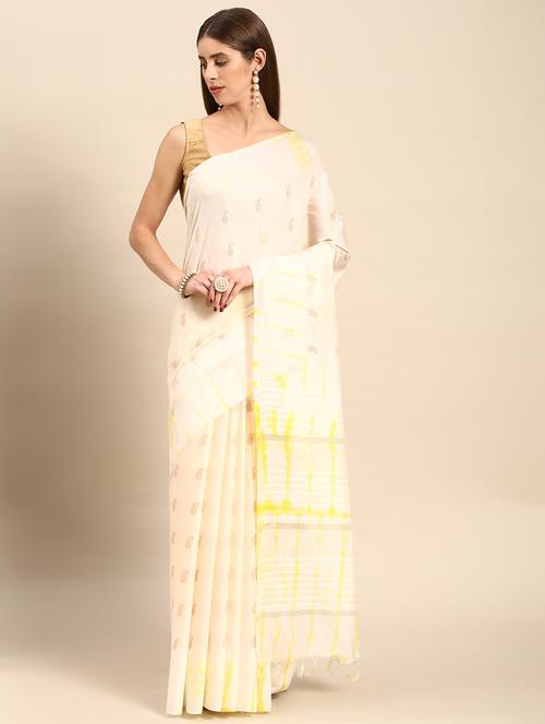 women's self design cream colored saree with blouse - 20406272 - Very Small Image - 1