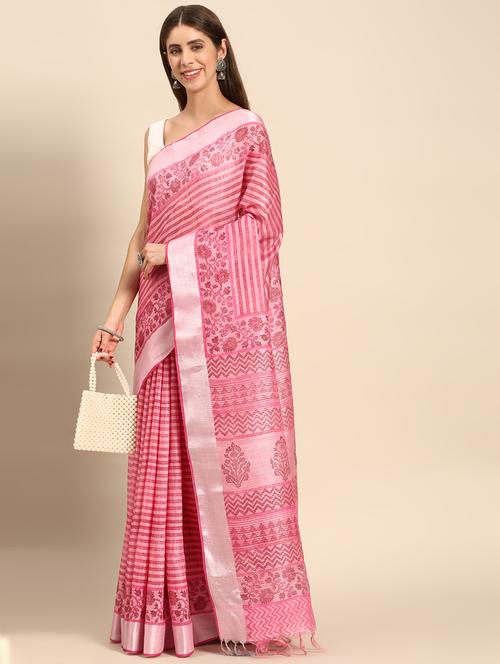 women's printed rosewater colored saree with blouse - 20406293 - Very Small Image - 1