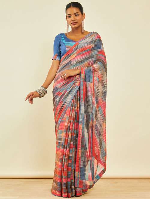 women's abstract multi colored saree - 20407209 - Very Small Image - 1