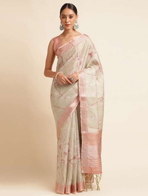 women's floral beige colored saree - 20411853 - Very Small Image - 1