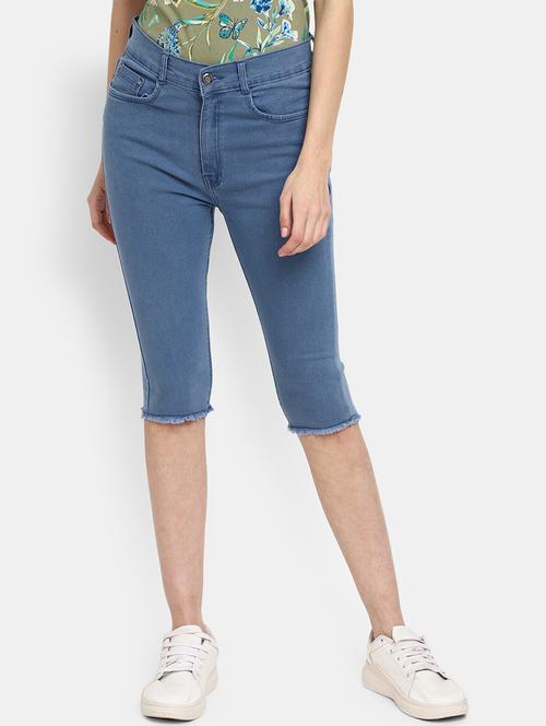 women light blue cotton regular shorts - 20424214 - Very Small Image - 1