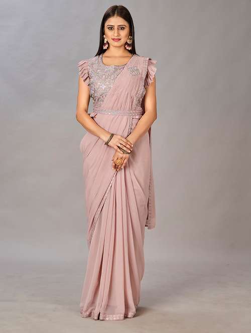 lace bordered plain ready to wear saree with blouse - 20446408 - Very Small Image - 1