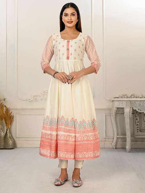 women three quarter sleeve flared kurta - 20446452 - Very Small Image - 1