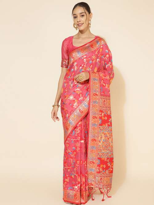 women's self design pink colored saree with blouse - 20500962 - Very Small Image - 1