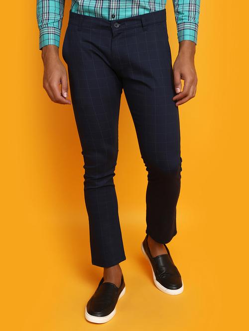 men navy blue checkered chino trouser - 20536624 - Very Small Image - 1