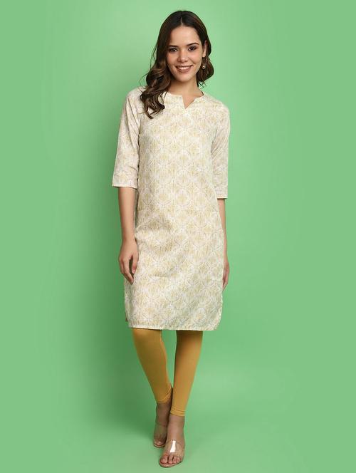 women beige notch neck straight kurta - 20590182 - Very Small Image - 1