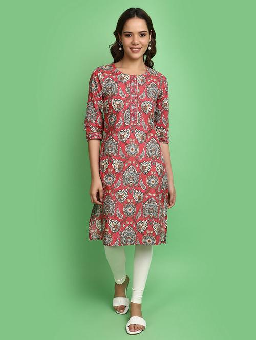 women red round neck straight kurta - 20590403 - Very Small Image - 1