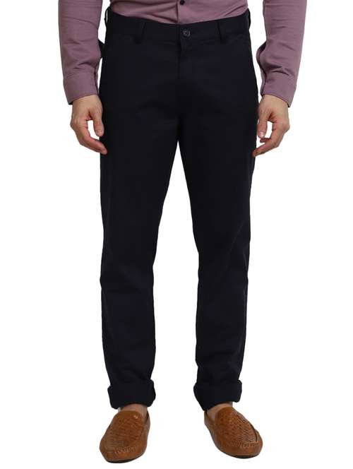 men mid-rise navy blue solid casual chinos - 20594839 - Very Small Image - 1